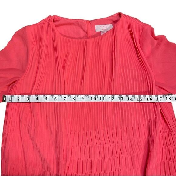 Ted Baker Women Gyda Blouse Sz 1 US 4 Neon Coral Pink Pleated Chiffon 3/4 Sleeve - Picture 13 of 16